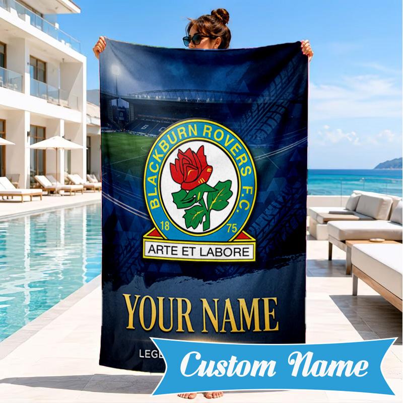 Custom Name Blackburn Rovers Crest Personalized Microfiber Beach Towel, Quick-Dry, Ideal for Summer Travel, Beach Essential, Swimming