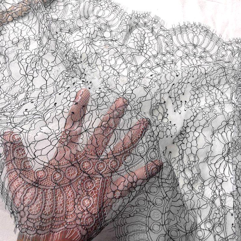 3 Meters Eyelash Lace Fabric,White Black Net Yarn Eyelashes Lace Trim Clothing Skirt Lace Fabric Clothing Embroidery Decoration