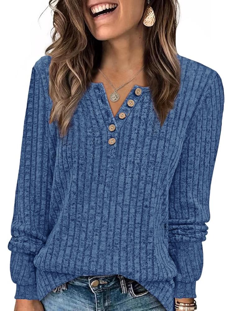 2025 Autumn/Winter Women's Round Neck Casual Long Sleeve Button Knit Top