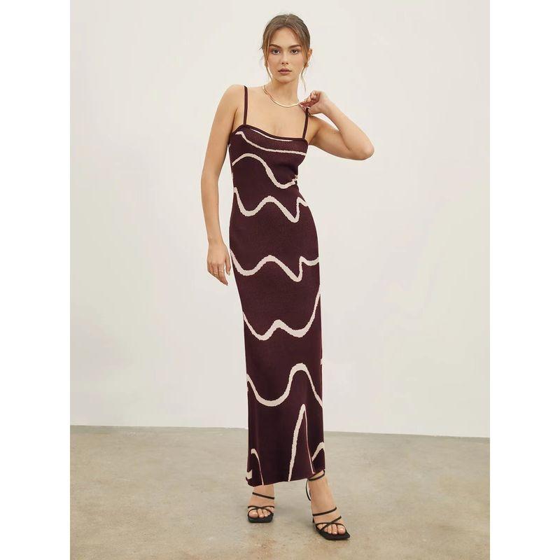 

All-Match Summer New Arrival Fashion Style Temperament Camisole Dress Silm Stripes Knitting Sexy Sheath Dress Brown L