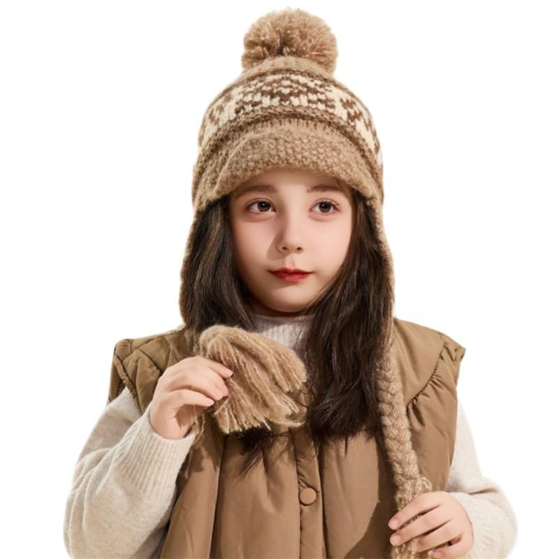 Children's Hats Autumn and Winter Baby Wool Hats Pullover Girls Knitted Hats Boys Ear Hats Warm and Windproof Winter