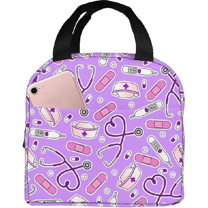 Nurse Theme Lunch Bag for Women Insulated Tote Bag Reusable Cooler Lunch Box for Work Picnic Travel, One Size