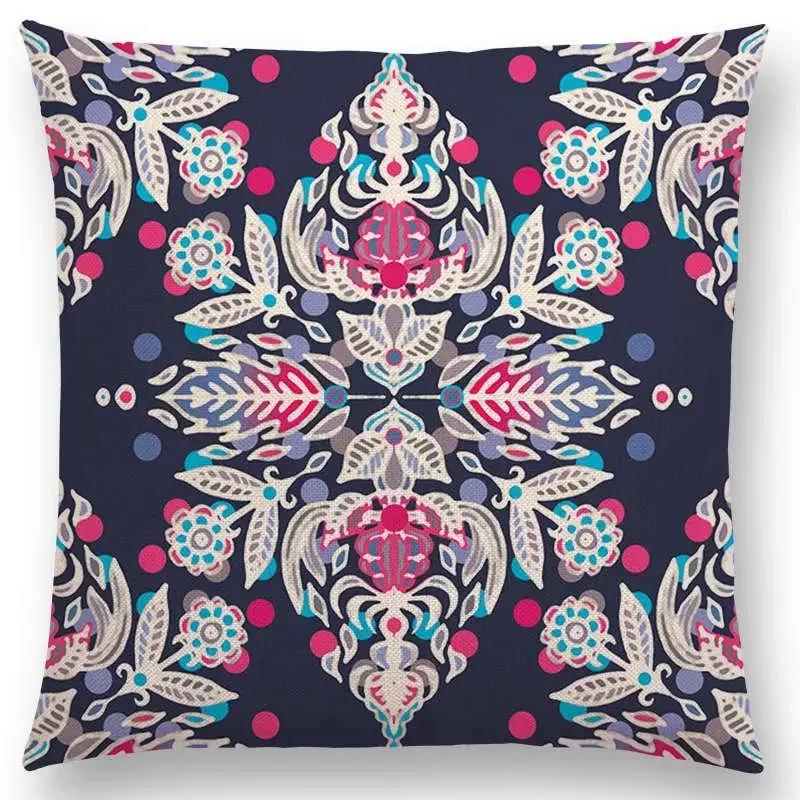 New Fantastic Snowflake Flowers Gorgeous Floral Doodle Colourful Decorative Pattern Mandalas Cushion Cover Sofa Pillow Case