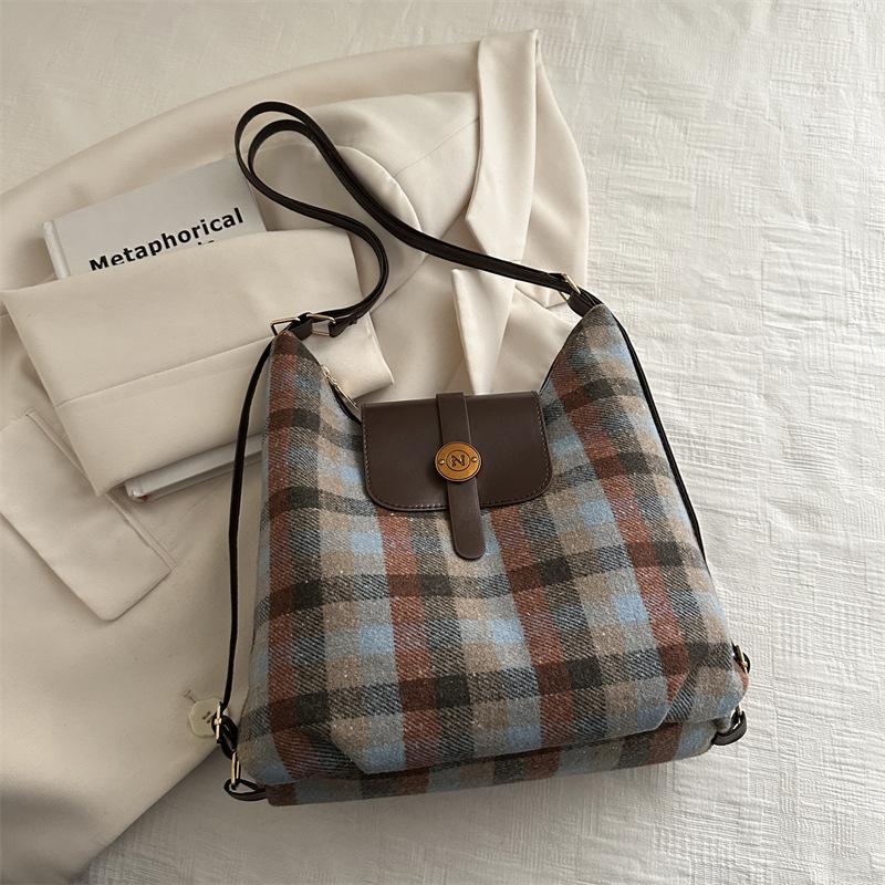 2025 Spring New College Style Casual Plaid Backpack Women's Commuter Multifunctional Large Capacity Shoulder Tote Bag