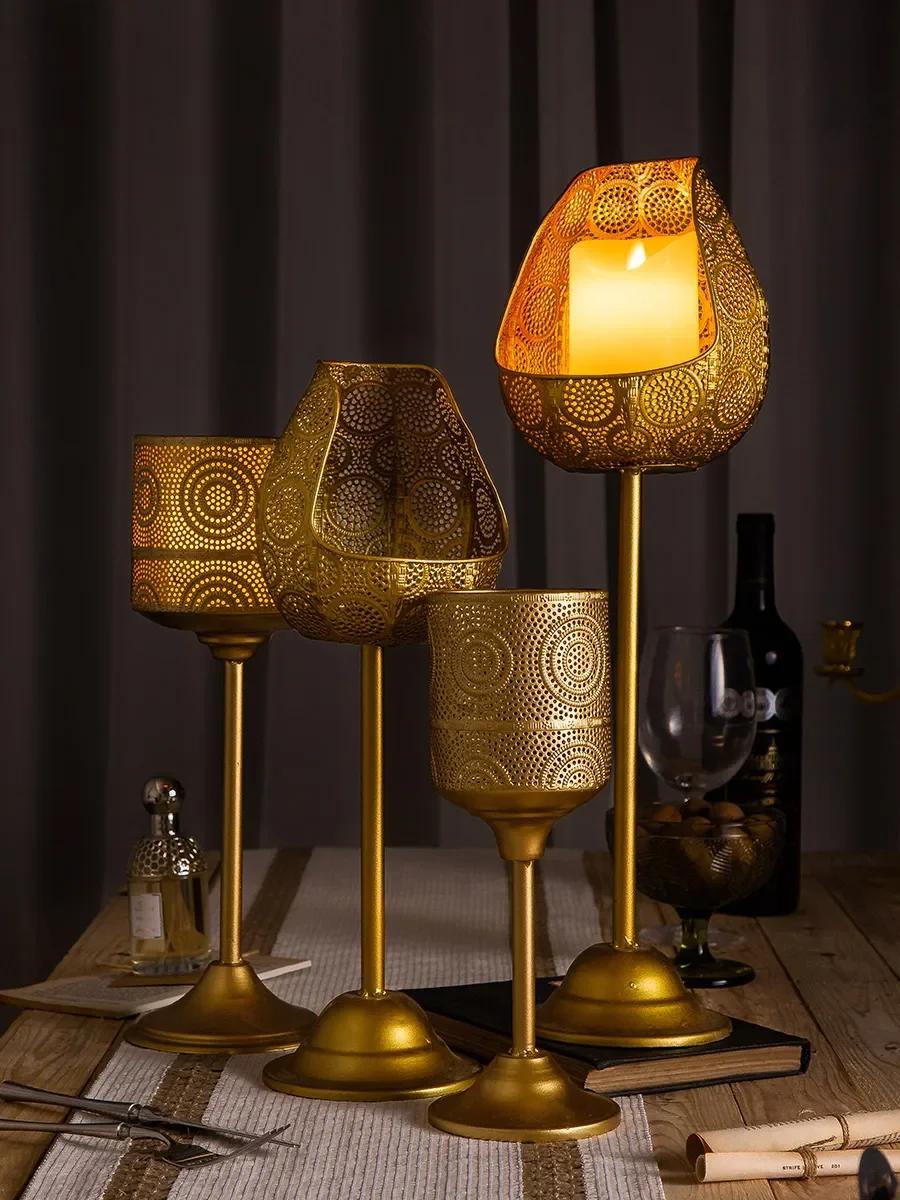 

1 шт. Европейский стиль металлический подсвечник ювелирные изделия ручной работы полый узорчатый золотой подсвечник подсвечник для ужина