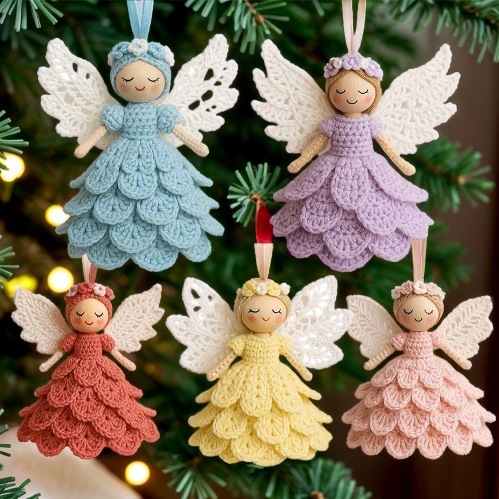DIY Crochet Christmas Angels Xmas Tree Decorations, Unique Christmas Angels Gift Crochet Craft Kit with Yarn for Beginners