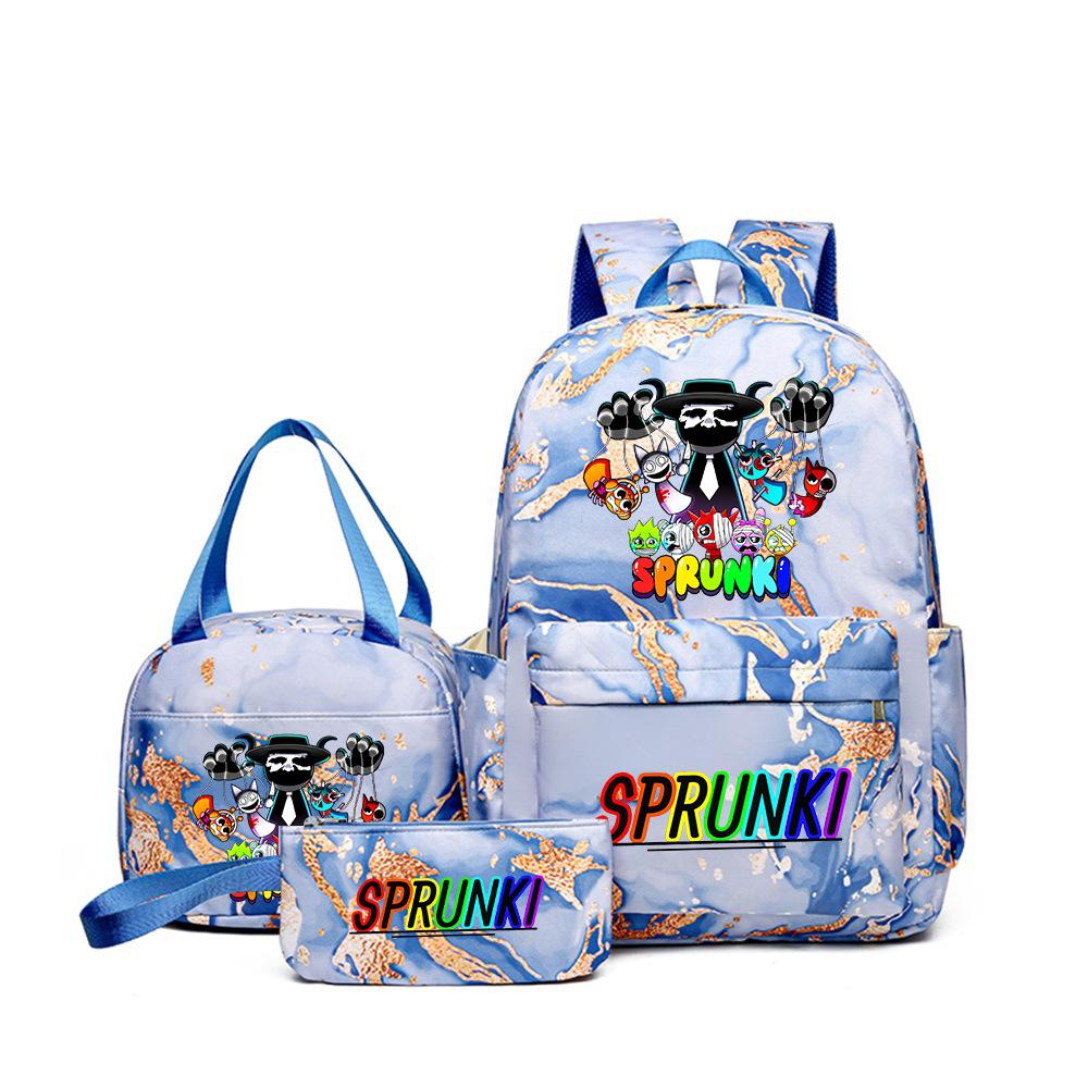New Printed Rhythm Box Student School Bag Three-piece Casual Sprunki Backpack Crossbody Bag Pencil Bag D