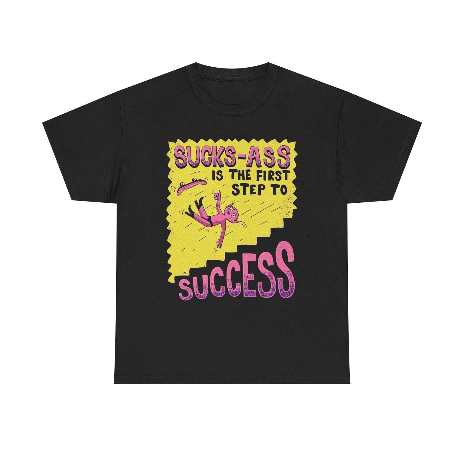 First Steps To Success Funny Graphic T Shirt Unisex Heavy Cotton Tee Gift L
