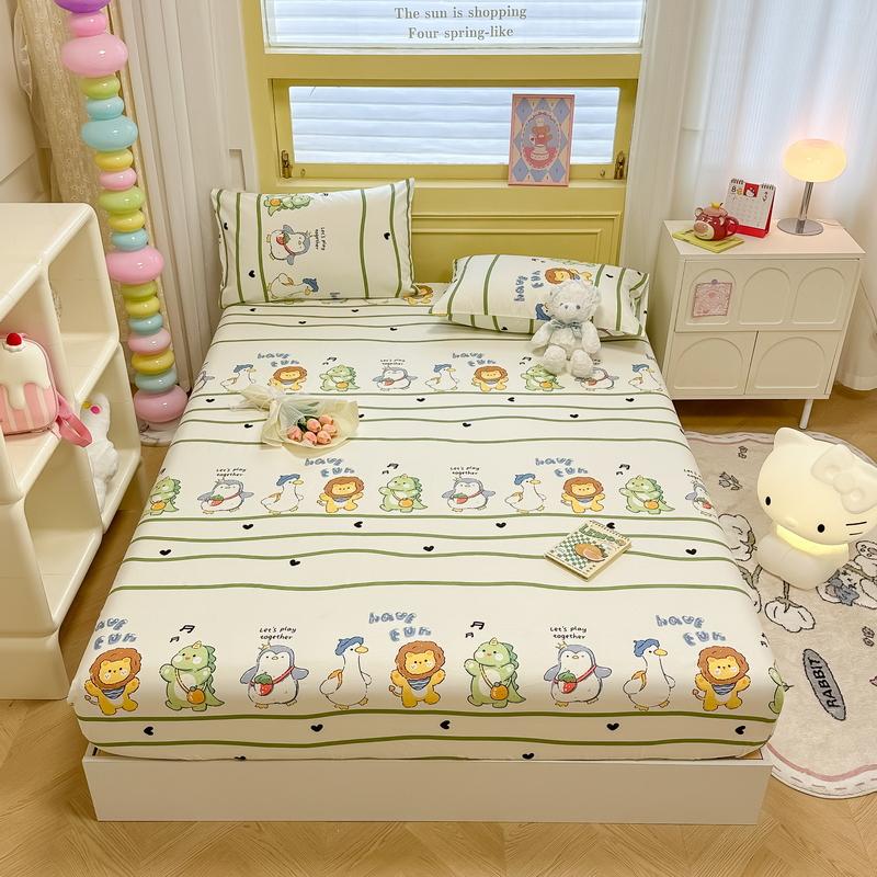 100% Cotton Bedsheets Cartoon Style Fitted Sheet For Kids Room Skin-Friendly Mattress Cover (No Pillowcase)