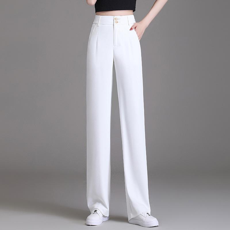 White Drapey High-Waist Wide-Leg Pants for Women - Slimming and Loose Fit for Spring & Autumn 2026