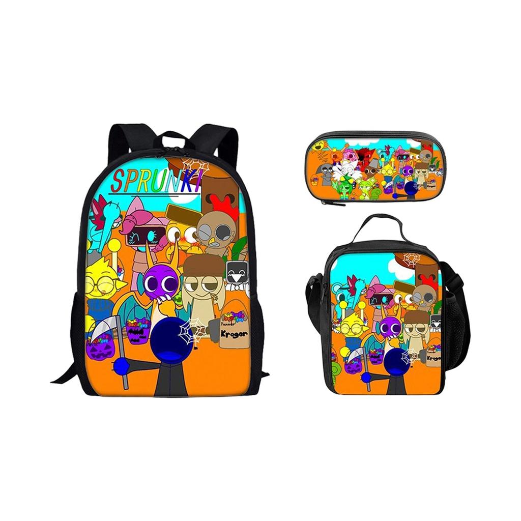 Box Printed Backpack Music Game Student Schoolbag Lunch Bag Pencil Case Set