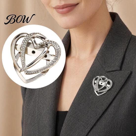 Multi-purpose Jewelry Pin Double Layered Love Heart Brooch, Rhinestone Lapel for Men Non-slip Brooch Women, Decorative Badge Clothes Bag Hat