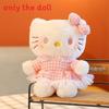 Doll Plush Stuffed With Checkered Dress And Bow Decor For Kids Gift