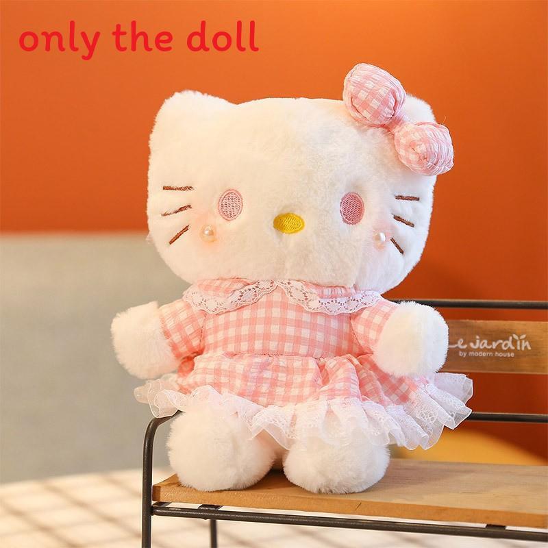 Doll Plush Stuffed With Checkered Dress And Bow Decor For Kids Gift