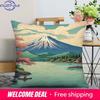 Home Decor Japanese Style Fujiyama And Wave Pillow Covers Pattern Cushion Cover Suitable For Sofa Bedroom Car Pillow Cover