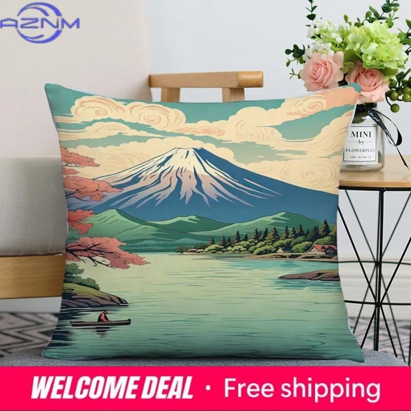 Home Decor Japanese Style Fujiyama And Wave Pillow Covers Pattern Cushion Cover Suitable For Sofa Bedroom Car Pillow Cover