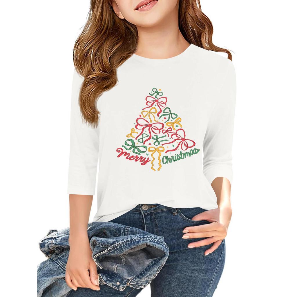 Children's 3/4 Sleeve Independence Day Printed Round Neck Casual T-shirt
