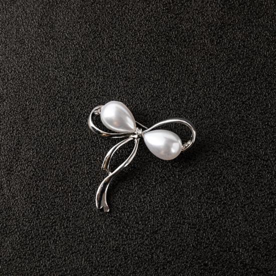 Women Brooch Faux Pearl Hollow Bow Decor Stainless Exquisite Vintage Anti-slip Wear-resistant Coat Collar Hat