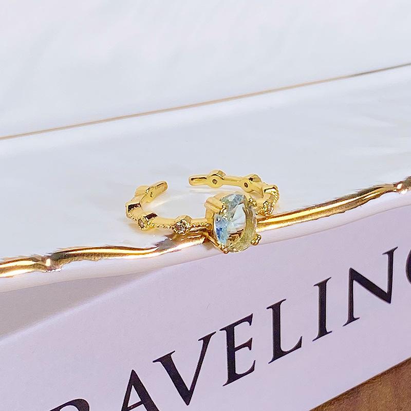 The Same Small Crown Blue Water Drop Open Ring Light Luxury High Sense Niche Medieval Ring Women Adjustable opening