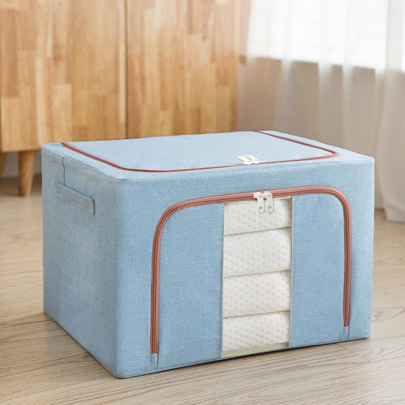 Waterproof Cotton & Linen Storage Box with Steel Frame - Foldable, Moisture-Proof, Large Capacity, Fabric Quilt Bag with Cover