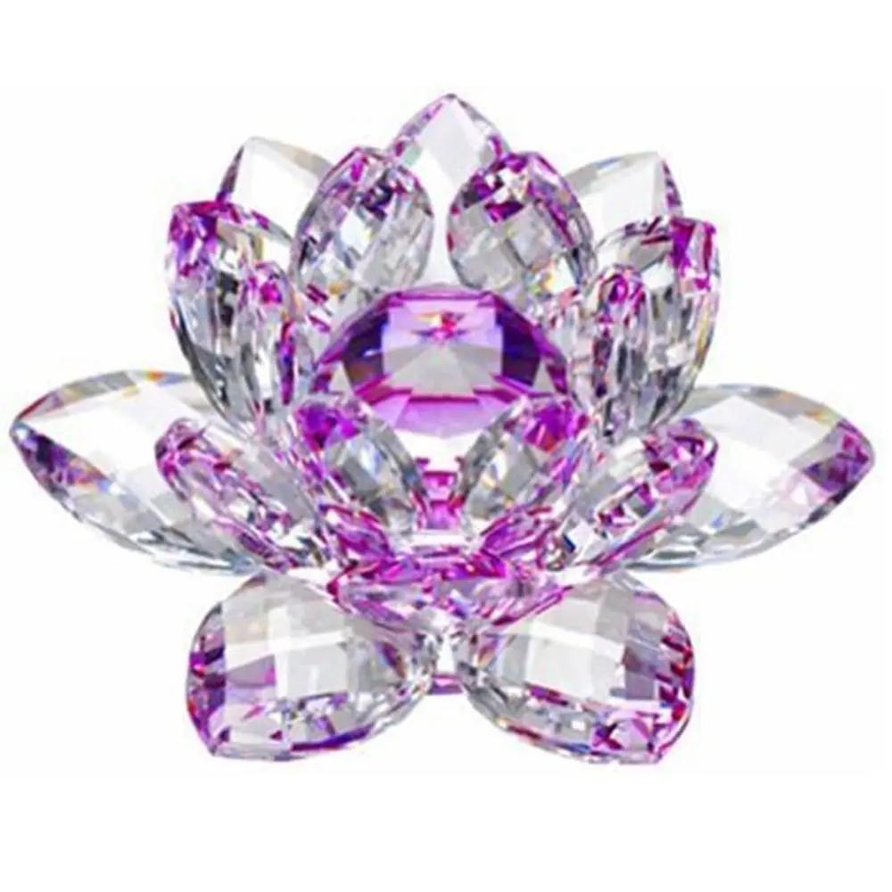 Hue Reflection Crystal Lotus Flower 3 Foots Sturdy Glass Lotus Feng Shui Decor Lucky Charm Anti-slip Crystal Flower Figurine