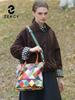 Zency Damen Mode Patchwork Tragetasche Echte Leder Handtasche