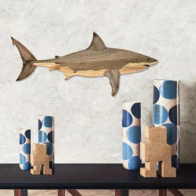 Rustikale Hai-Wanddekoration aus Holz, Meeresfisch-Wandskulptur für Schlafzimmer und Wohnzimmer