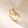Zircon Imitation Pearl Ribbon Rings For Women Gold Color Metal Geometric Ribbon Ring Aesthetic Wedding Fashion Jewelry Gift