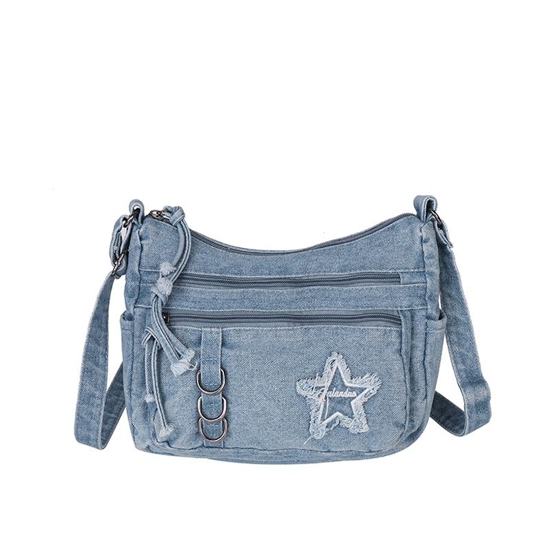 Denim Bag Multi-zipper Retro Crossbody Bag Middle-aged Mother Bag