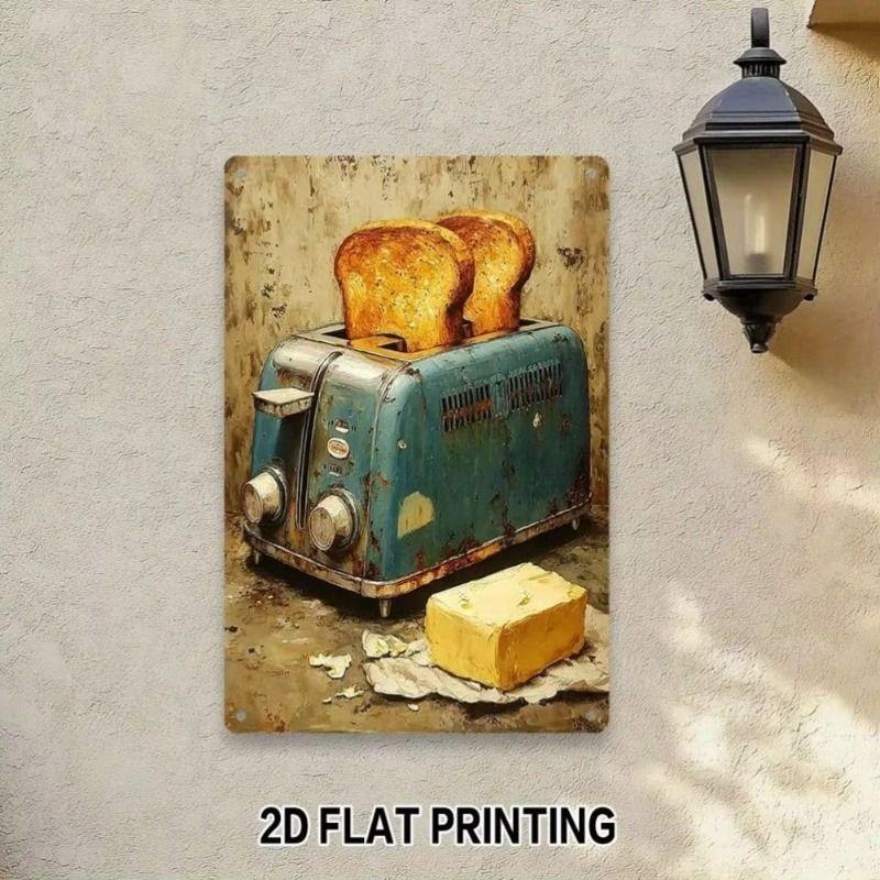 

Vintage Metal Tin Sign for Kitchen Wall Decor Retro Toaster Breakfast Plate Aluminum Poster