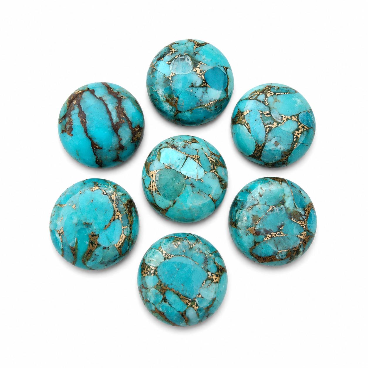 Natural Blue Copper Turquoise Cabochon Lot, Round Flat Back Cabochon, Jewelry Making Stone, Loose Gemstone 10mm