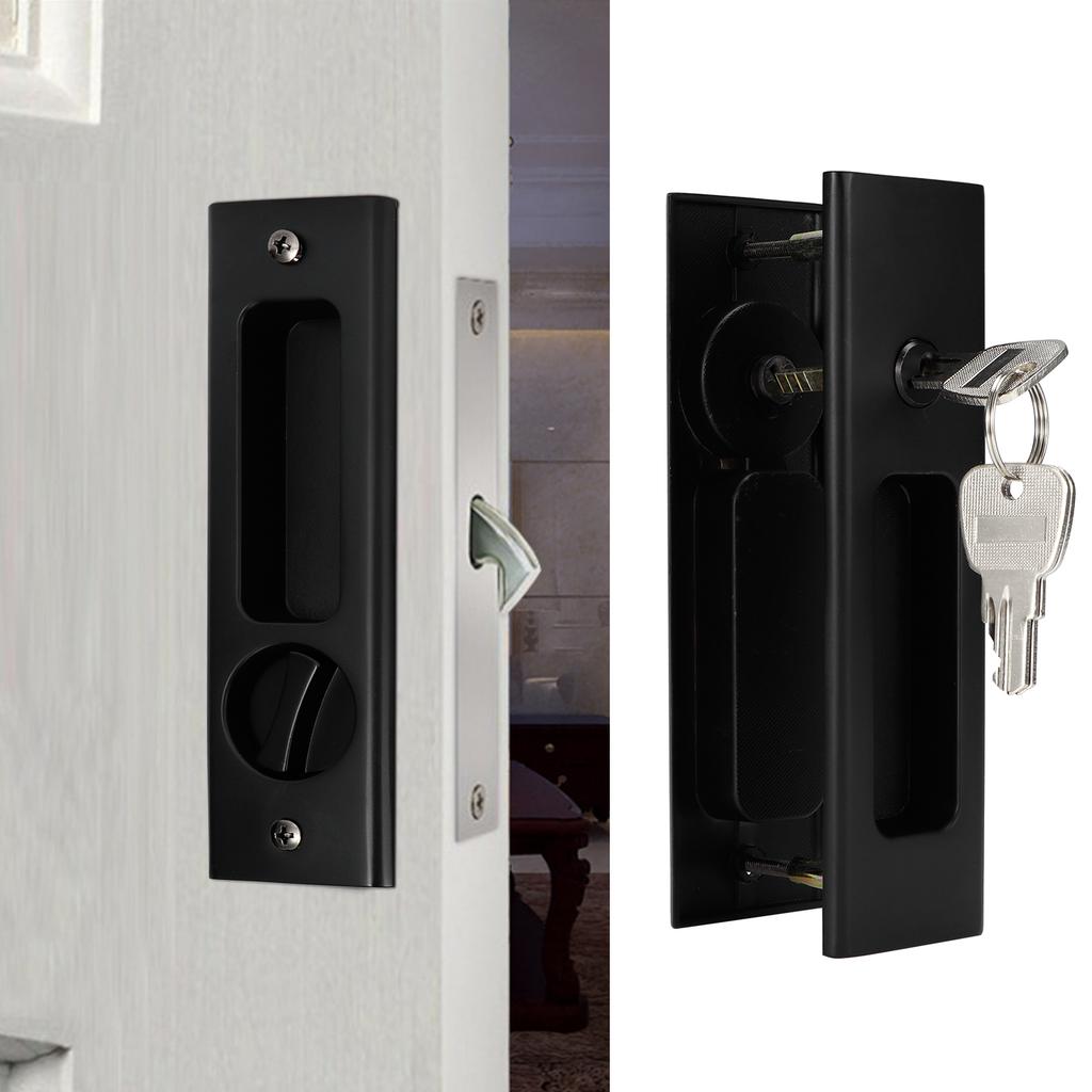 Set Maniglia Serratura a Scatto per Porta Scorrevole in Lega di Zinco Ferramenta per Porta di Bagno Balcone Armadio Nero