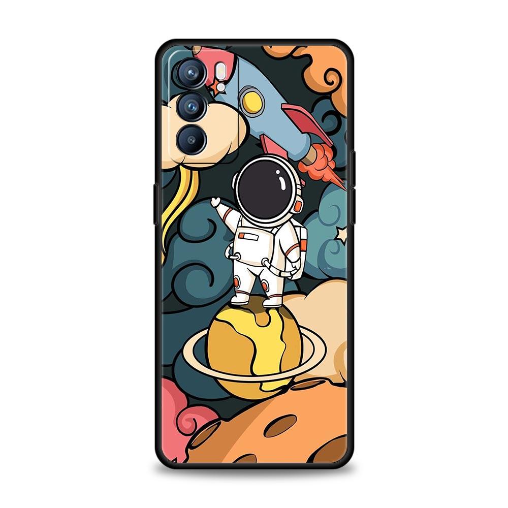 Cartoon Cute Cosmonaut Phone Case For Oppo Reno 13 12 11 10 7 F Find X5 X6 A98 A80 A79 A78 A57 A54 A31 A17 Pro 5G Soft TPU Cover