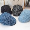 Spice girl retro leopard print forward hat cowgirl fabric street atmosphere short brim cap show face small newsboy hat