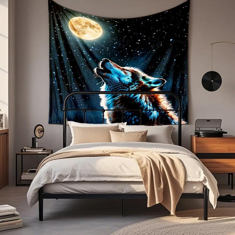 Boho Chic Wall Tapestry With Moon Phase Floral Starry Sky Design Bedroom Yoga Studio Decor