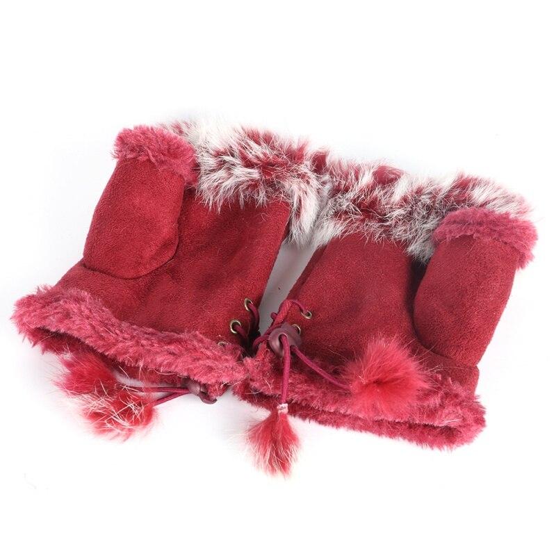 Women Teen Classic Winter Warm Rabbit Faux Fur Hands Wrist Fingerless Gloves Mittens Fingerless Hand Warmer Mitten Gloves