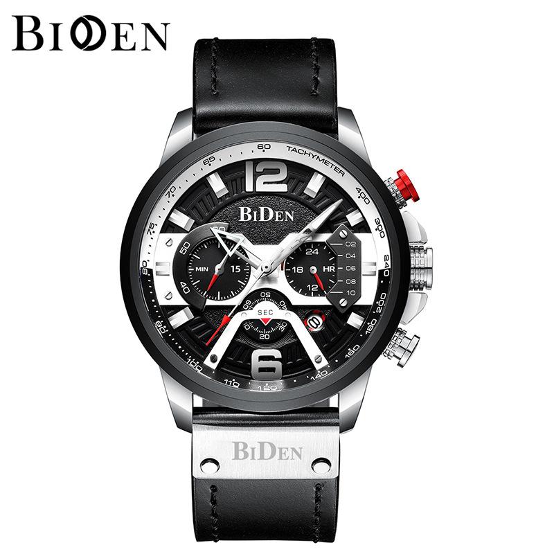 

Новые персонализированные многофункциональные кварцевые мужские часы BIDEN в стиле ретро со светящимся поясом чёрный/серебряный