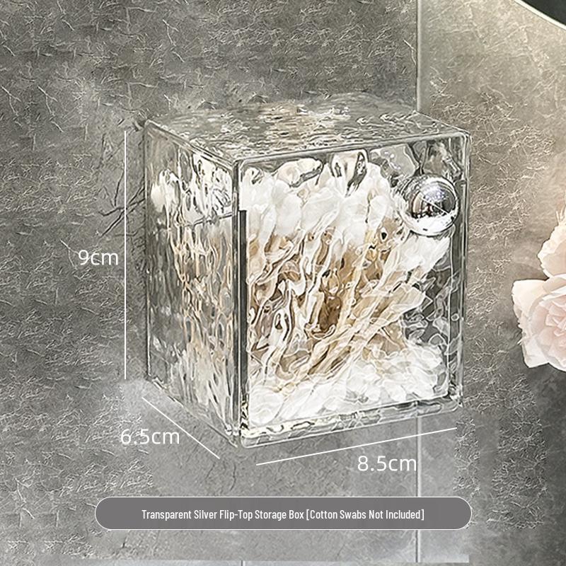 Wall-Mounted Transparent Bathroom Organizer: Cotton Swab Box, Mirror Cabinet, Cotton Pad Holder, and Lipstick Display Rack