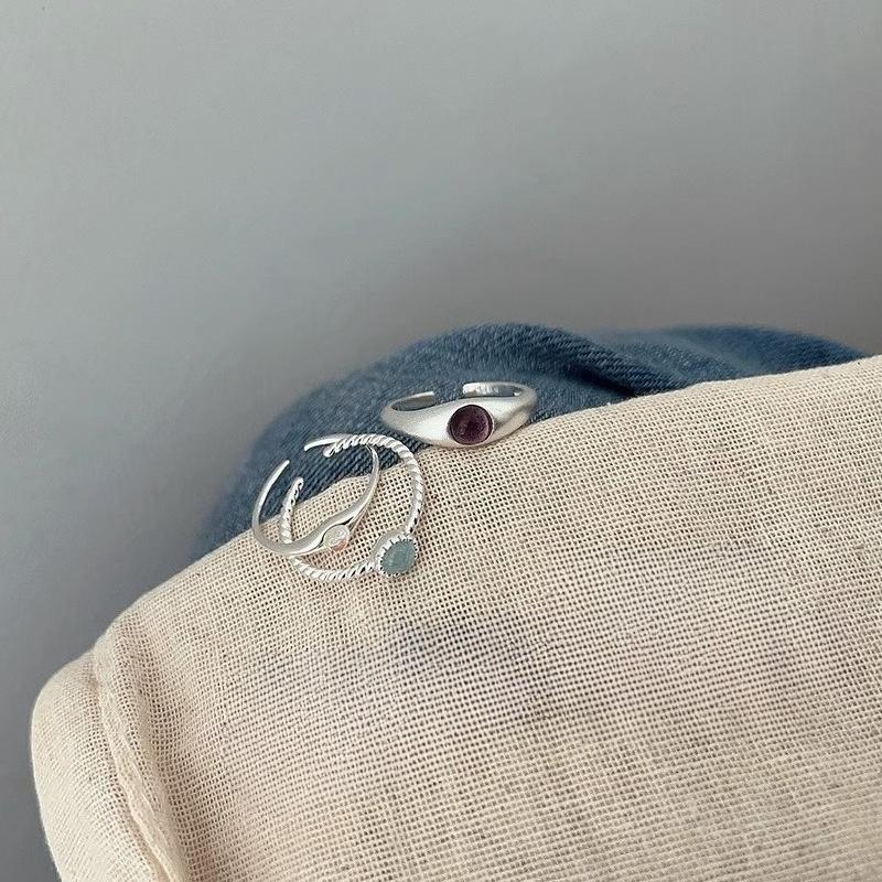 Niche Design Blue Stone Open Ring Simplicity Hundred with A Sense of Senior Sense of Light Luxury Openings Stacking Index Finger Ring Everyday Ring