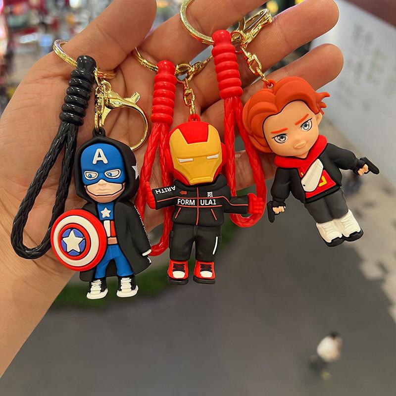 Avengers Cartoon Keychain: Captain America & Iron Man Figurine Pendant
