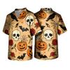 Men's Halloween Print V Neck Pocket Scrub Top Short Sleeve Work Shirt with Themed Pattern for Professionals Uniform