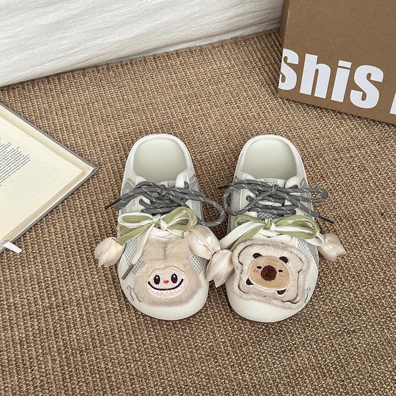 Fashion retro design doll accessories bag head half slippers women's 2025 summer new wear casual cool slippers
