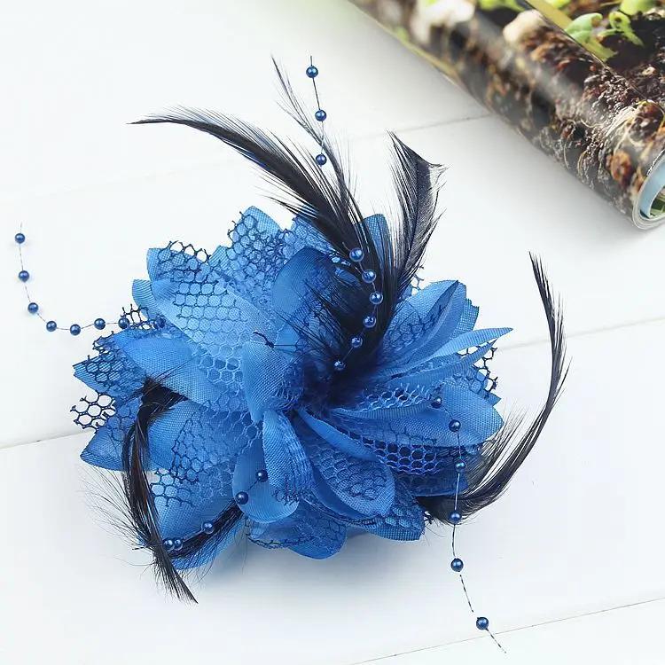 Women's Fashion Flower Feather Bead Corsage Hair Clip Bridal Hairband Brooch Pin Brida Barrettes Hair Mesh Accessories Jewelry