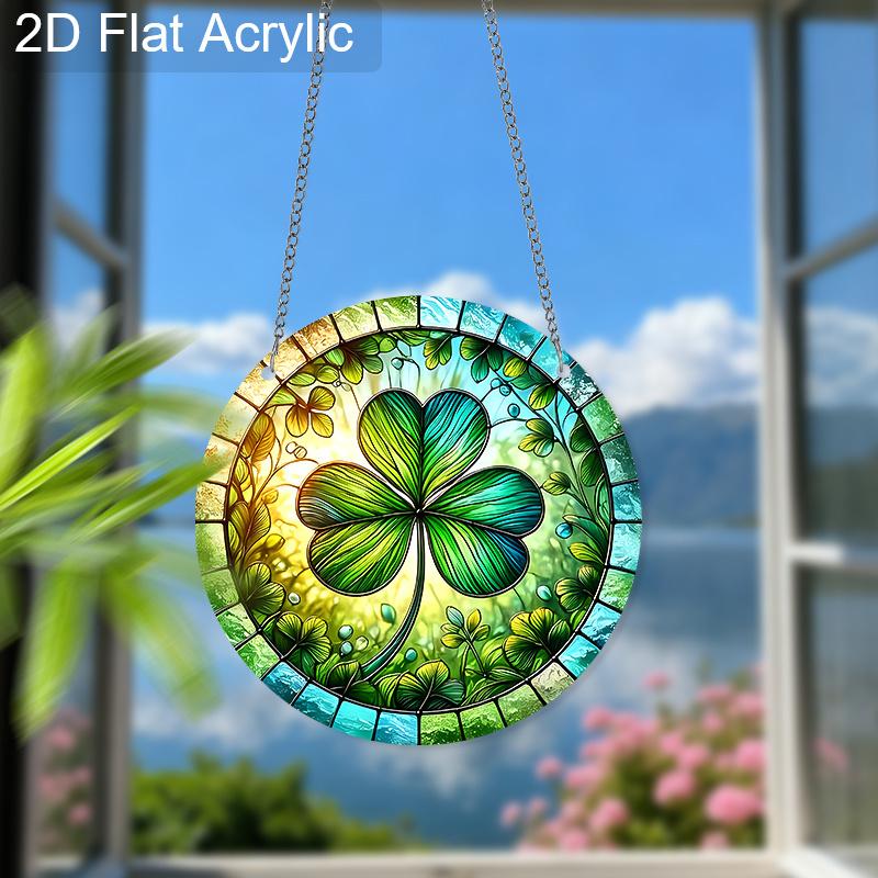 Acrylic Four-Leaf Clover Suncatcher Stained Glass Effect Window Hanging Ornament St. Patrick's Day Gifts