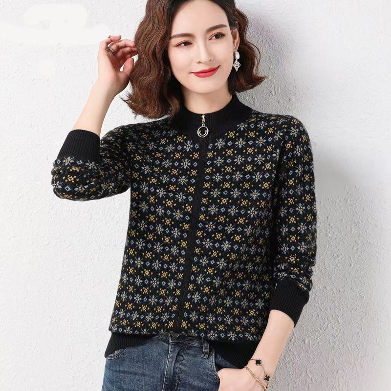 

Women s Spring/Fall Elegant Knit Cardigan with Stand Collar XXS чёрный