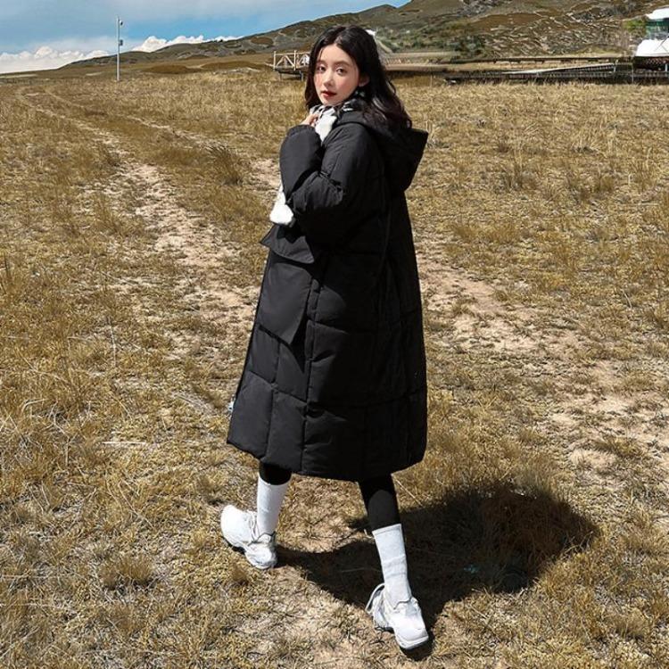 

Chic Korean Fashion Women Long Puffer Jackets Oversize Hooded Parkas Loose Down Coats Pure Color Winter Causal Office Lady Female S чёрный