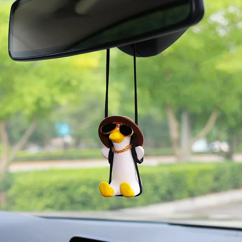 Cute Gypsum Swing Duck Anime Pendant Auto Rearview Mirror Ornaments Birthday Gift Couple Accessorie Car Fragrance Car Accessorie