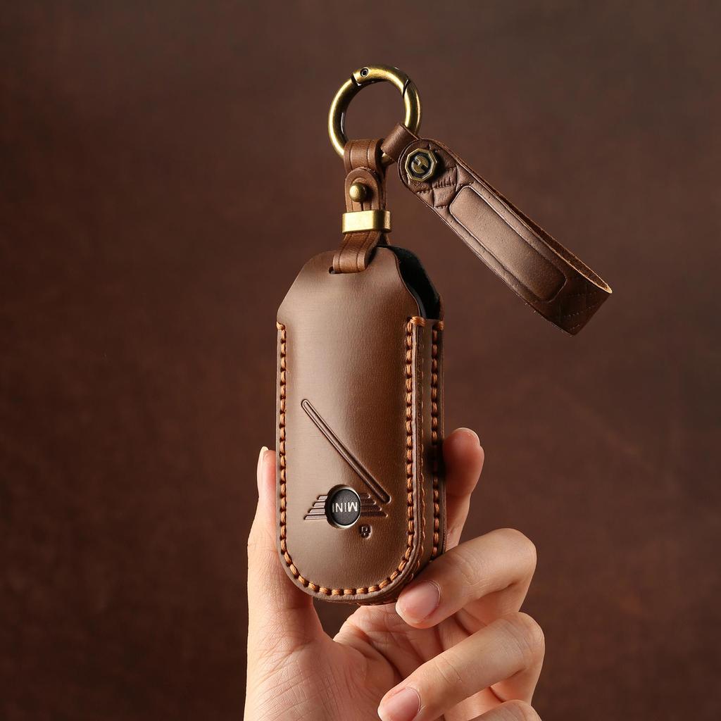 BMW Mini Genuine Leather Key Cover 2024 - Retro Cowhide Protective Sleeve