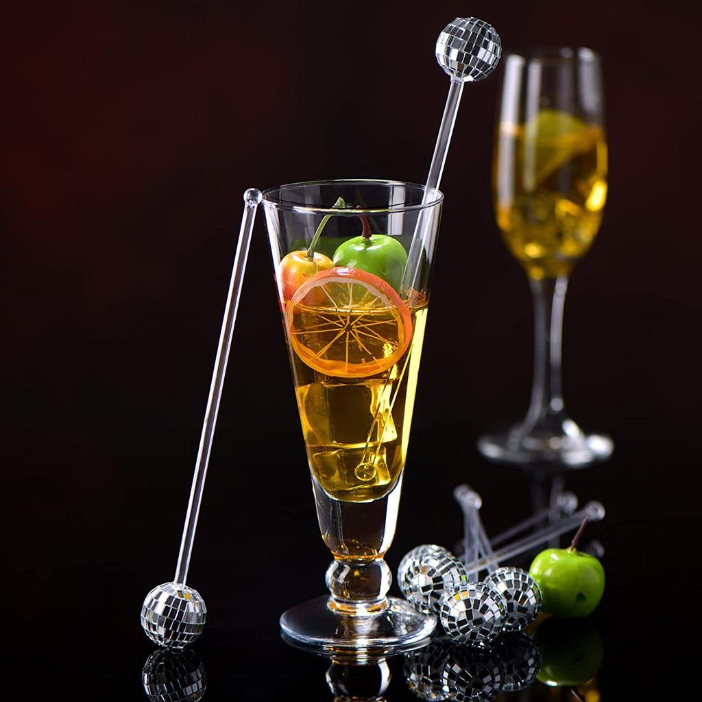 5/10/15 Pezzi Palline Disco Mescolatori per Cocktail Testa Rotonda Bastoncini Swizzle Specchio Palla Mescolatori per Bevande al Caffè per Bar di Casa Decorazioni per Feste