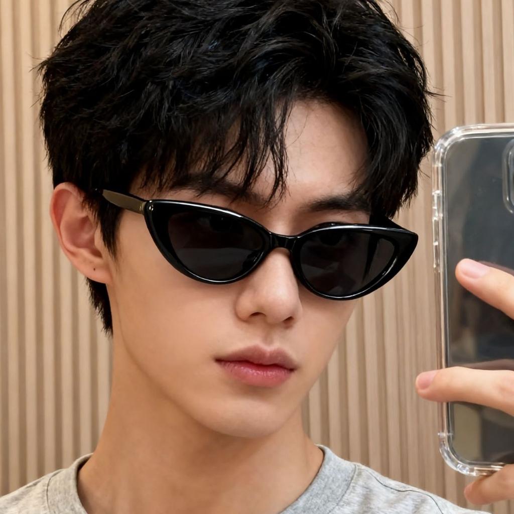 European and American small frame cat eye polarized sunglasses men's pin glasses legs UV protection sunglasses personalized versatile glasses